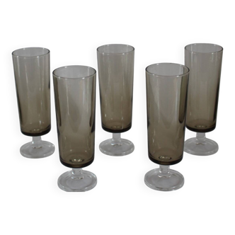 Set of 5 Luminarc smoked grey champagne flutes