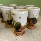 Colombe pottery 12 glazed stoneware cups by Madeleine Brault