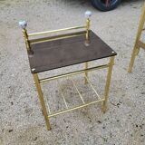 Vintage single bed and nightstand in gilded brass