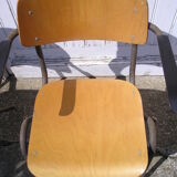Pair of stackable class armchairs with Bakelite armrests