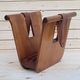 Magazine holder or vinyl in wood and leather vintage design 1960/70