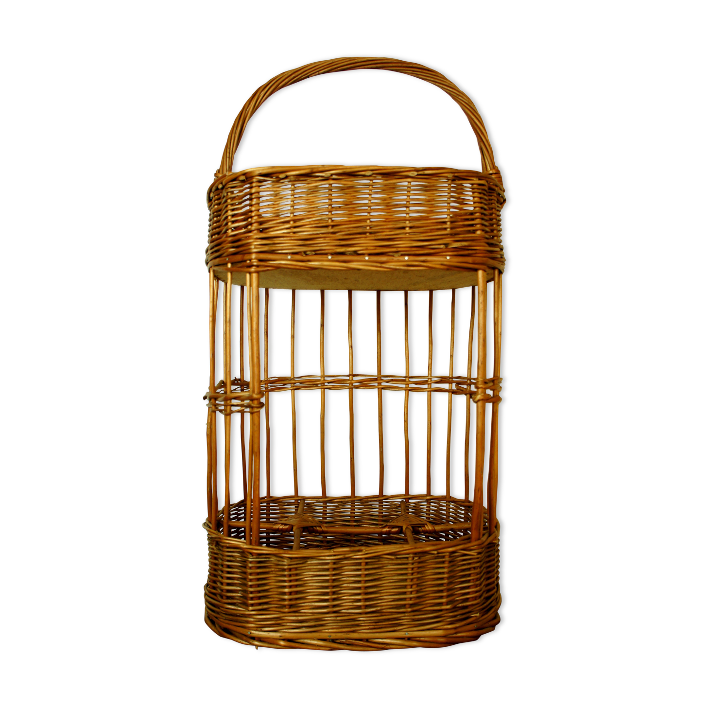 Wicker basket carries vintage nomadic bar bottles