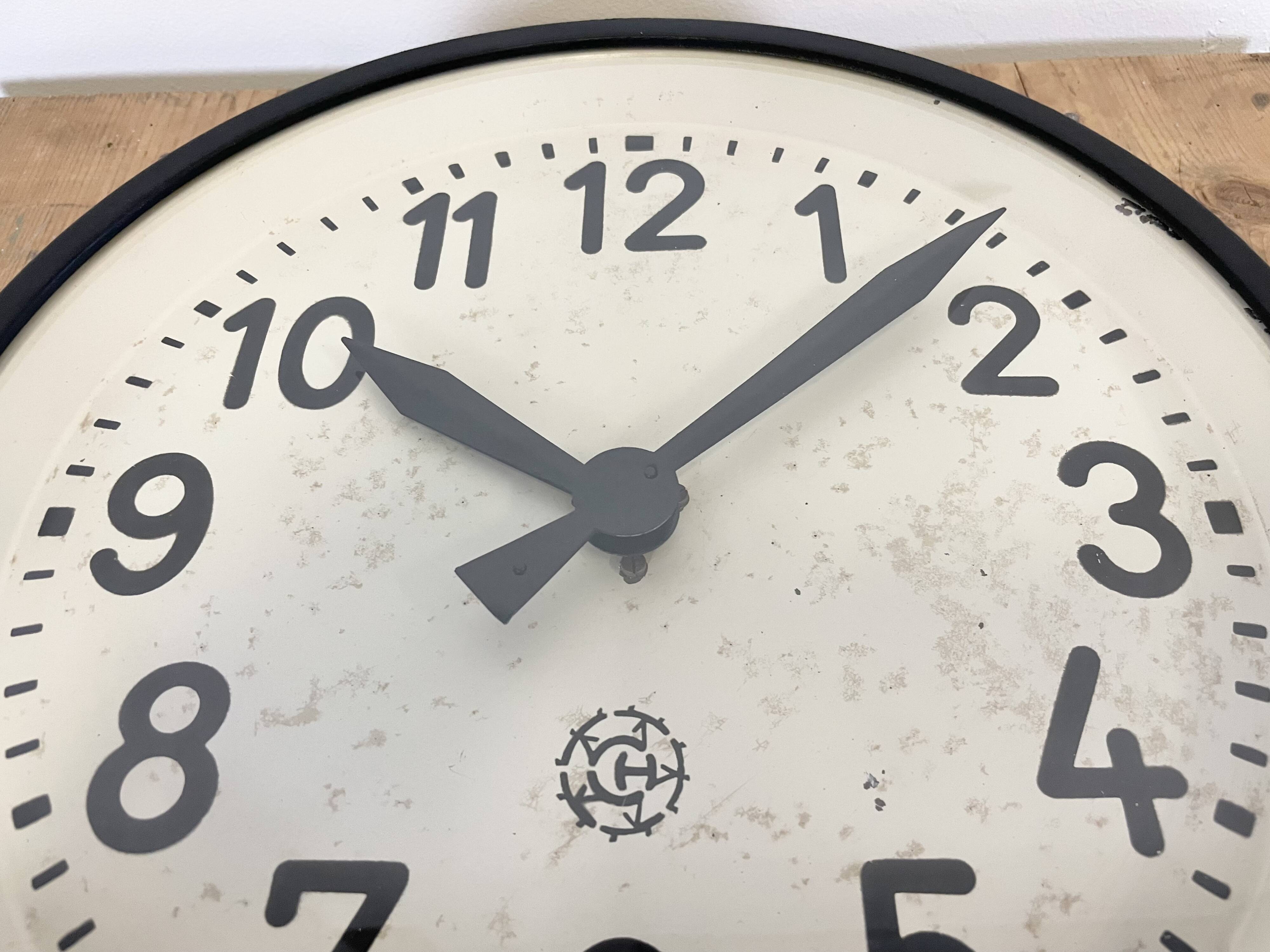 Industrial Black Factory Wall Clock From Chronotechna, 1950s