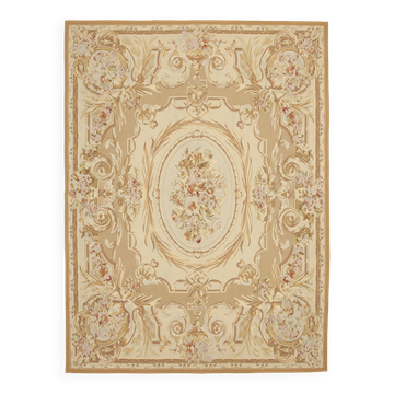 Handmade European Vintage Aubusson Kilim 270 cm x 367 cm