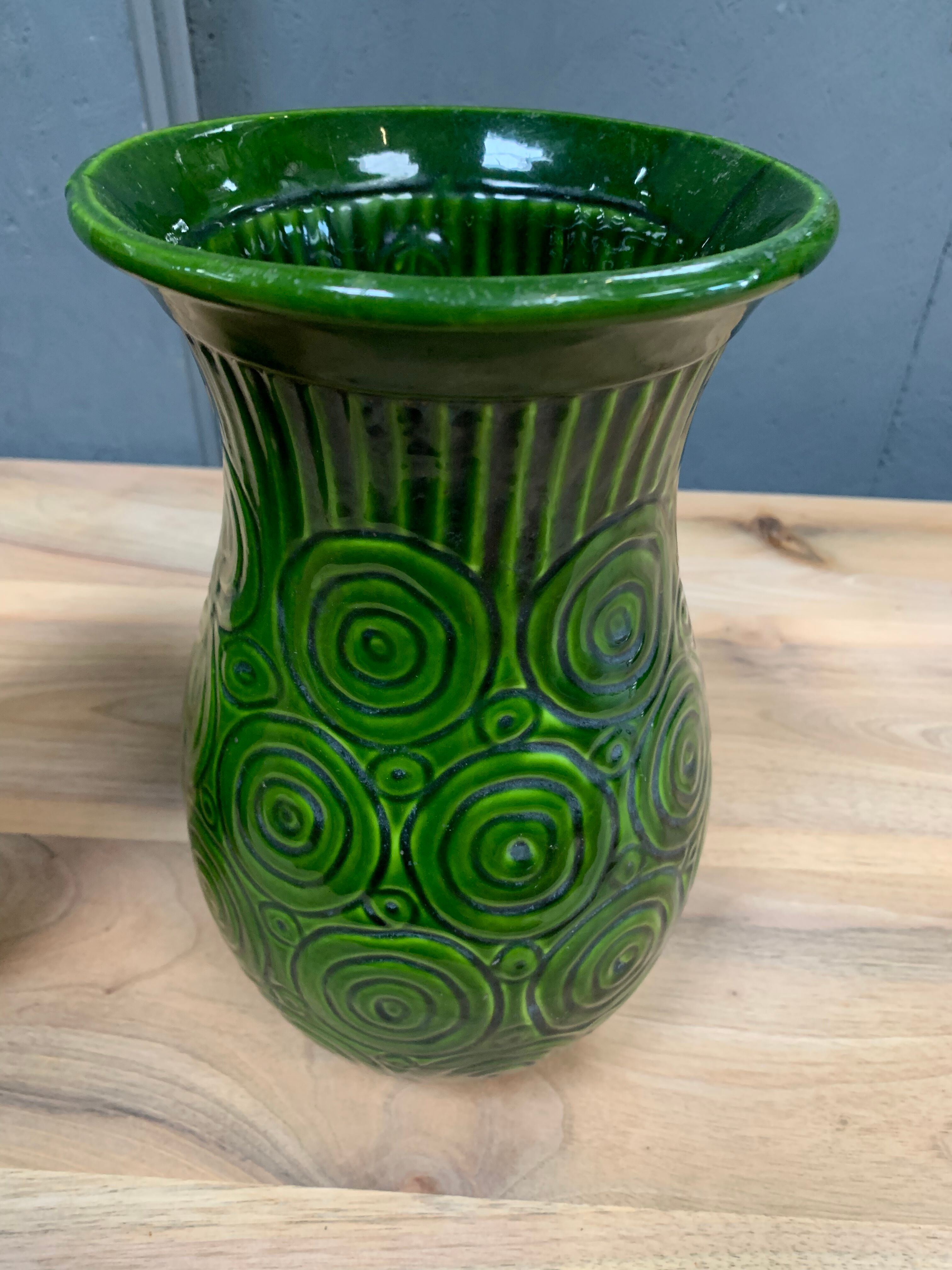 Pair of enamelled cast iron vases