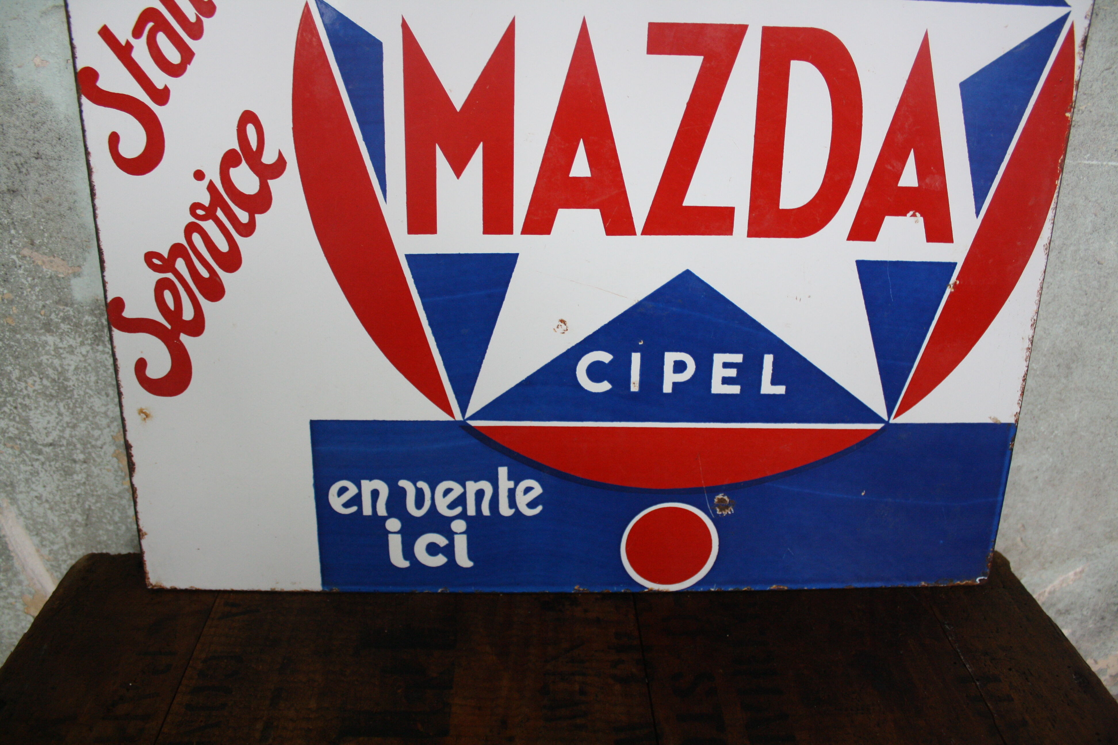 Double-sided enamel plate Piles Mazda Station service