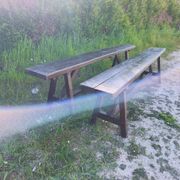 Pair of rustic antique long benches in solid wood – 195 cm