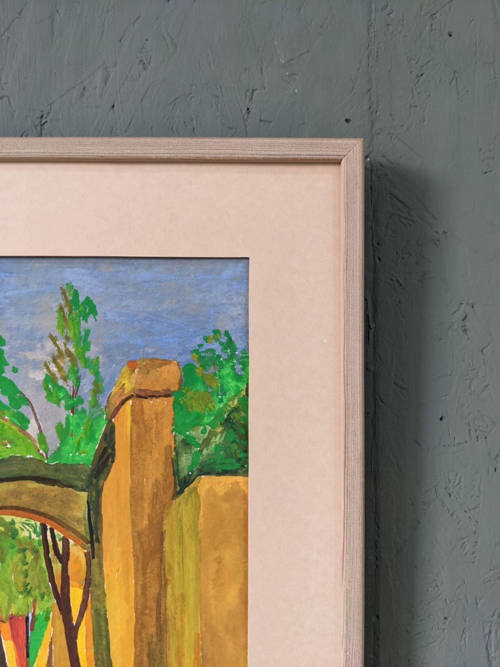 Mid-century modern swedish "the pathway" vintage framed watercolour