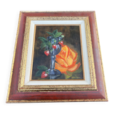 Still life with strawberries – Oil on canvas signed cecile m