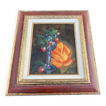 Still life with strawberries – Oil on canvas signed cecile m