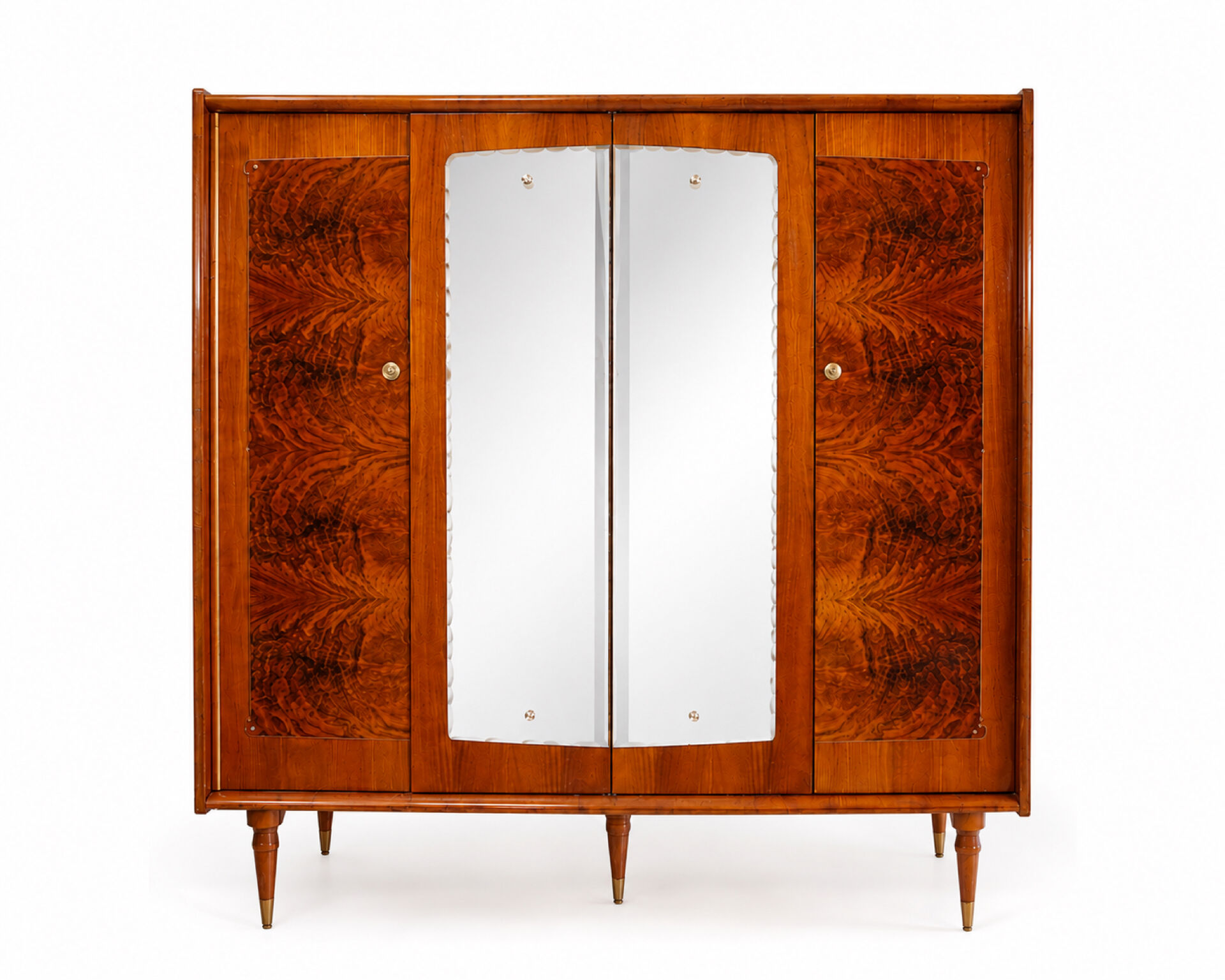 Large Art Deco wardrobe in wood veneer and mirrors, 1930s.