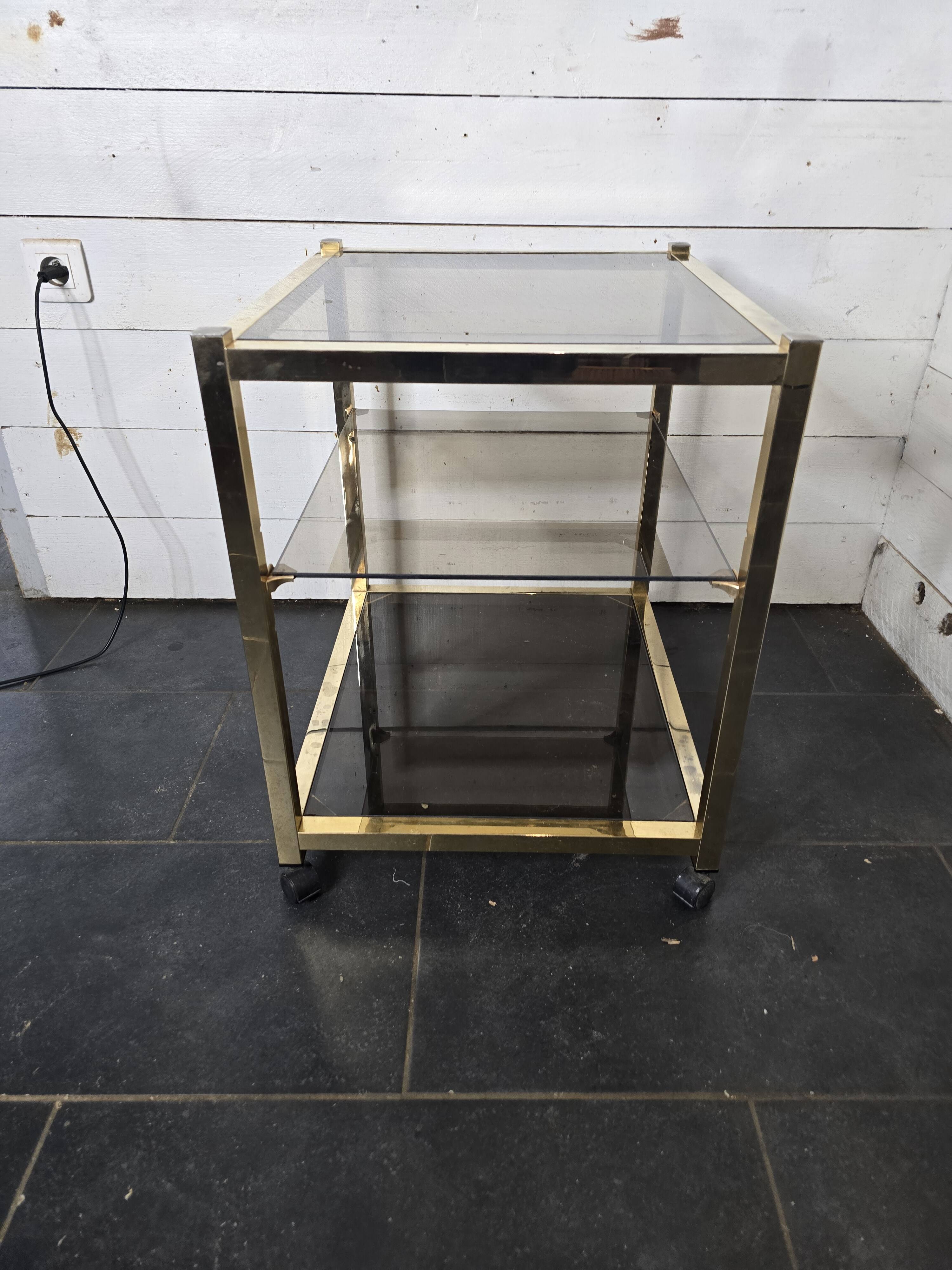 Brass and smoked glass side table from the 70s