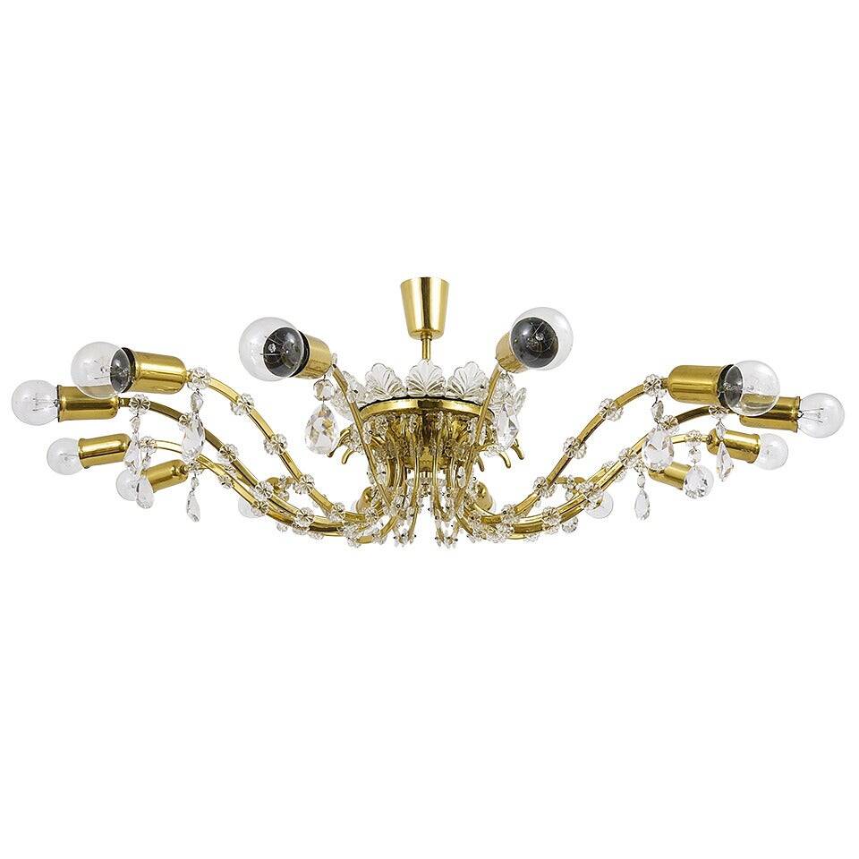 Mid-century floral brass and crystal chandelier by Lobmeyr, 1950s, Austria.