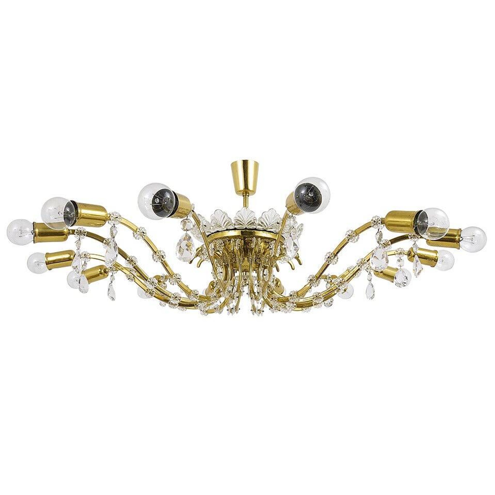 Mid-century floral brass and crystal chandelier by Lobmeyr, 1950s, Austria.