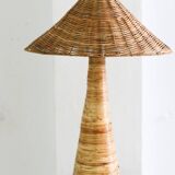 Shroom 002 Rattan Table Lamp, Wicker Shade, Mushroom Shaped Bedroom, Living Room Lighting