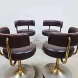 Vintage Swedish design low stools brown leather Borje Johanson