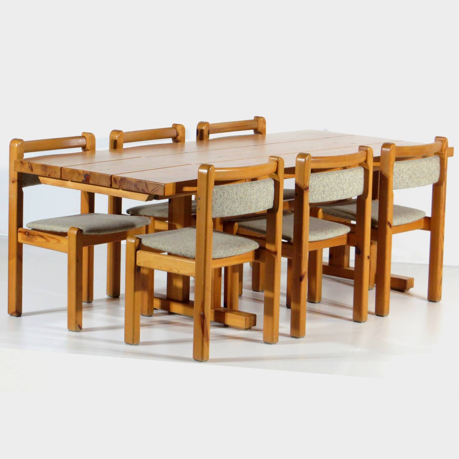 Set of six solid pine vintage mid century modern dining chairs by Danish Thorsø Møbelfabrik, 1960s