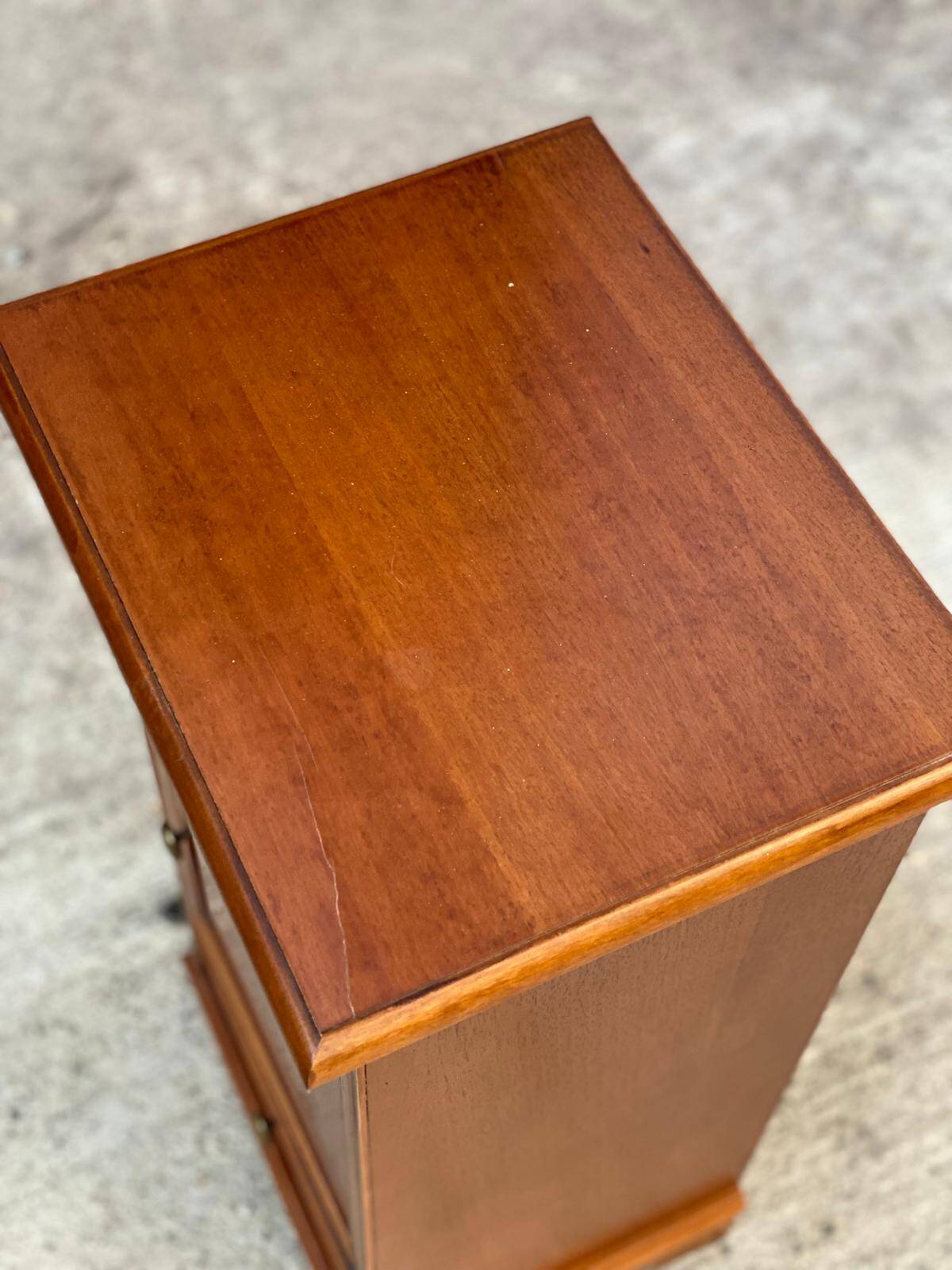 Solid wood bedside table with drawers and door