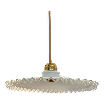 Vintage crenellated opaline pendant lamp