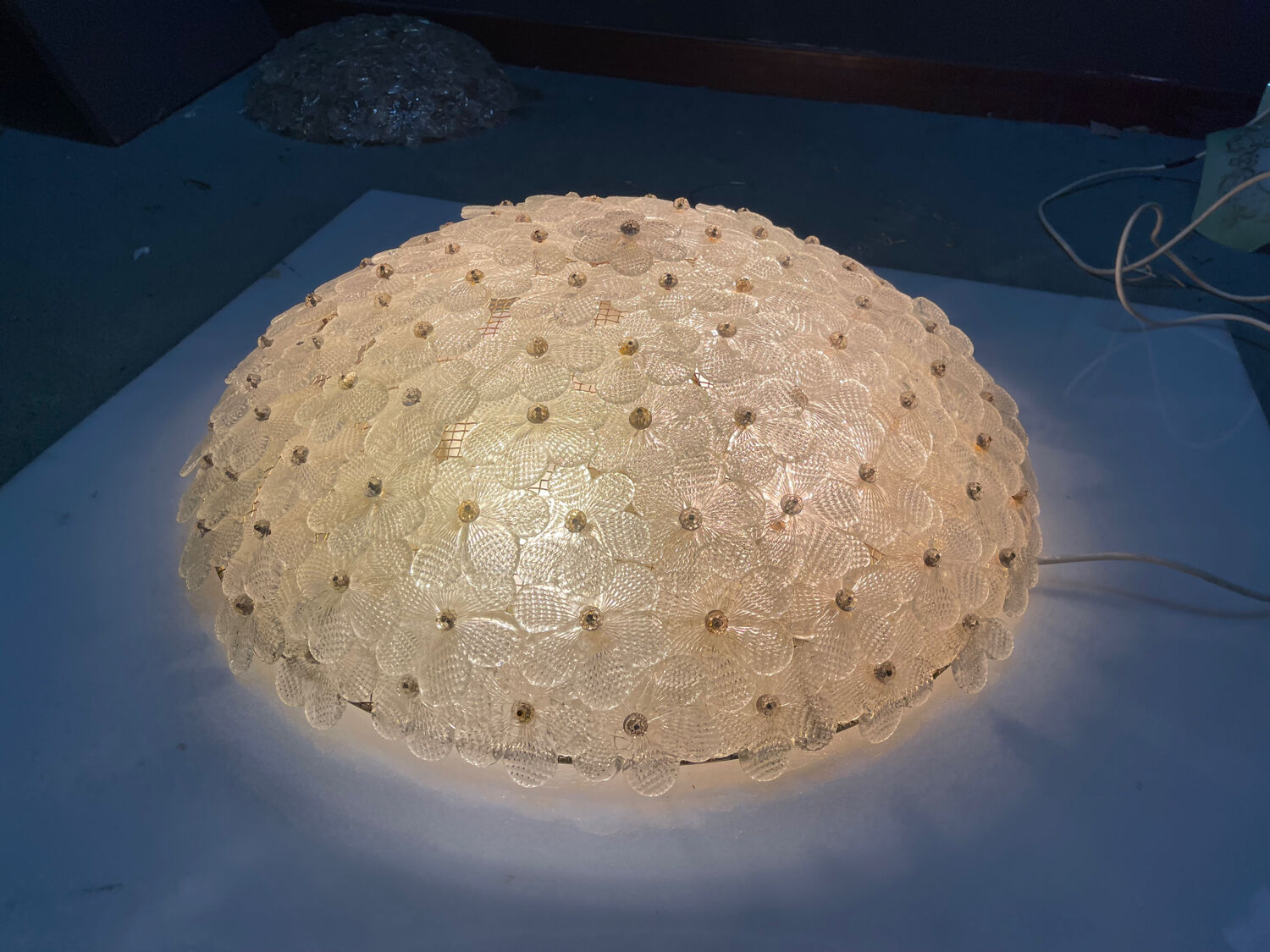 Large Murano Glass Flower Flush Mount Ceiling Light Attributed to Segu