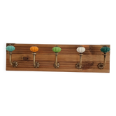 Vintage-style wall coat rack – 5 multicoloured ceramic hooks – 45 cm