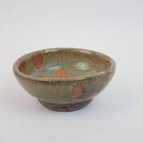 Small bowl in water green glazed ceramic with coral pink pattern