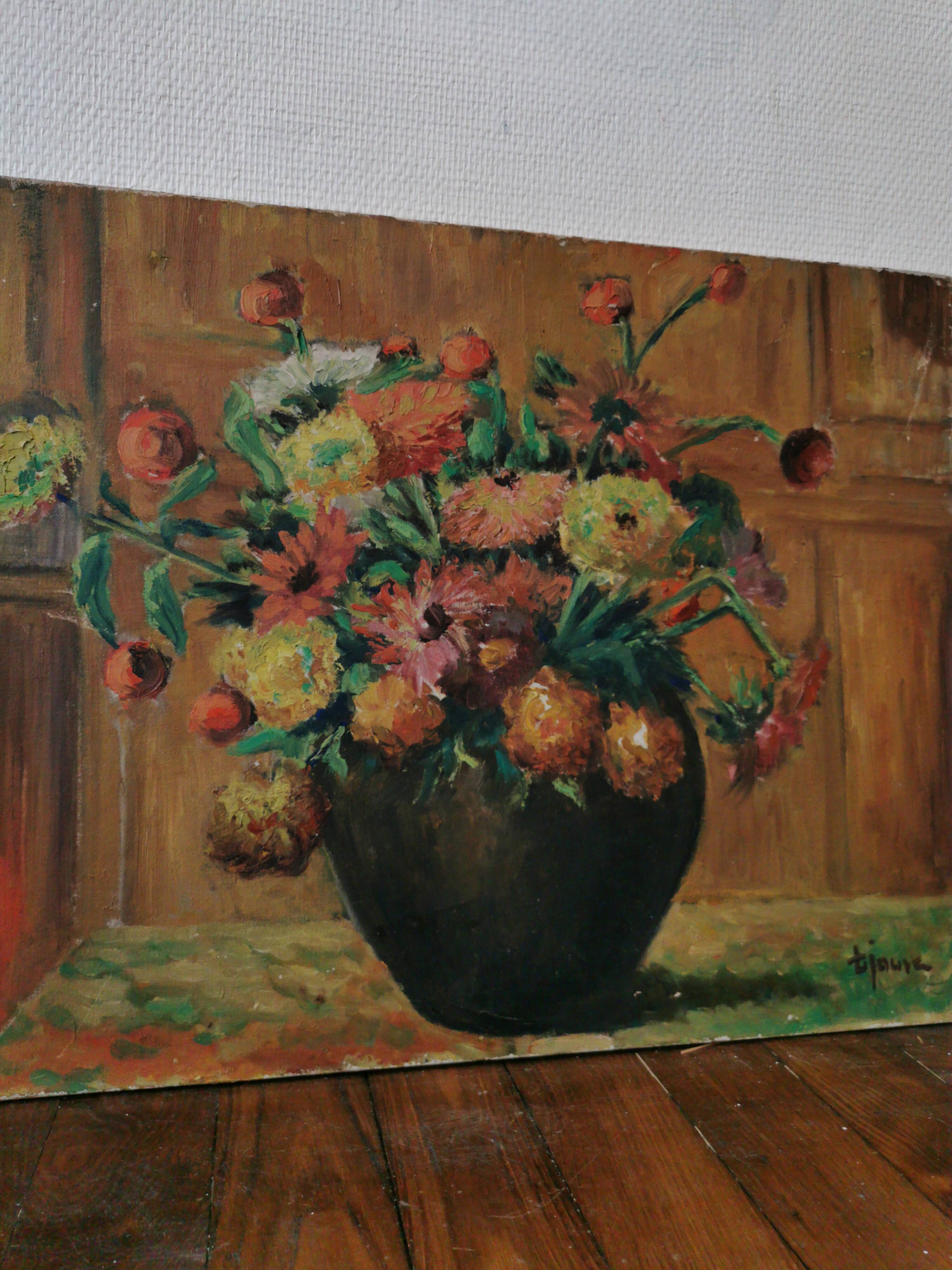 Ancient oil painting on canvas bouquet of flowers