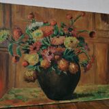 Tableau ancien huile sur toile bouquet de fleurs
