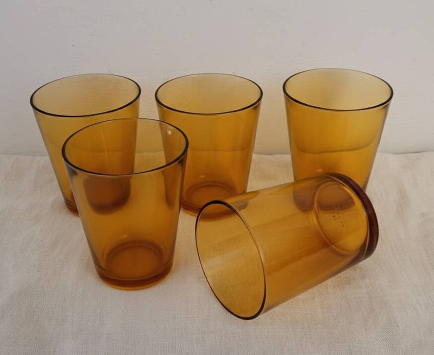 Set of 5 amber glasses Véréco – France – 1970s