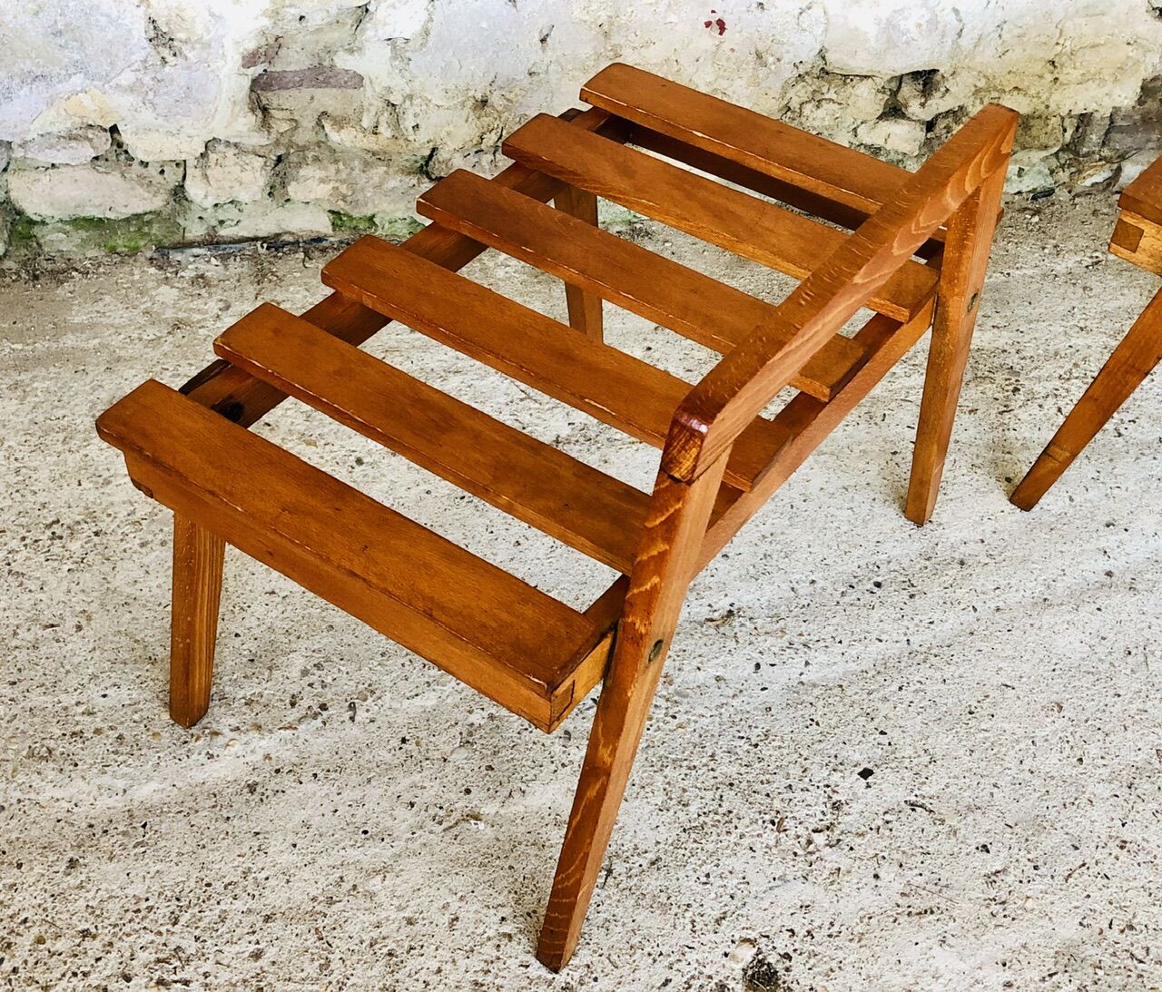 Pair of slatted side tables, Scandinavian style, 60s