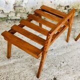 Pair of slatted side tables, Scandinavian style, 60s