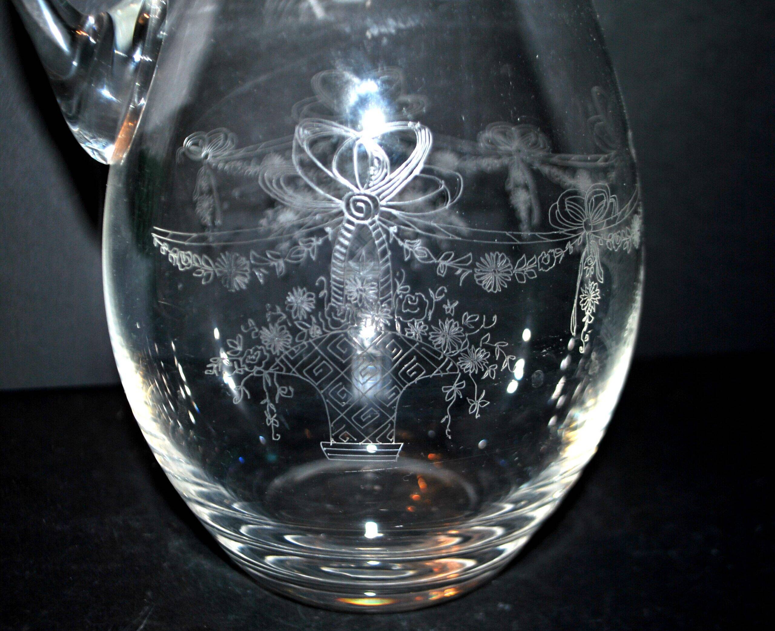 Antique Louis XVI ribbon basket carafe pitcher acid etching pantogravure