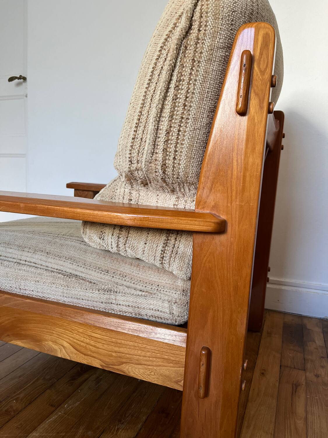 Maison Regain style modernist armchair in solid elm