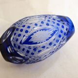 Small Bohemian crystal vase, cut with cobalt lining