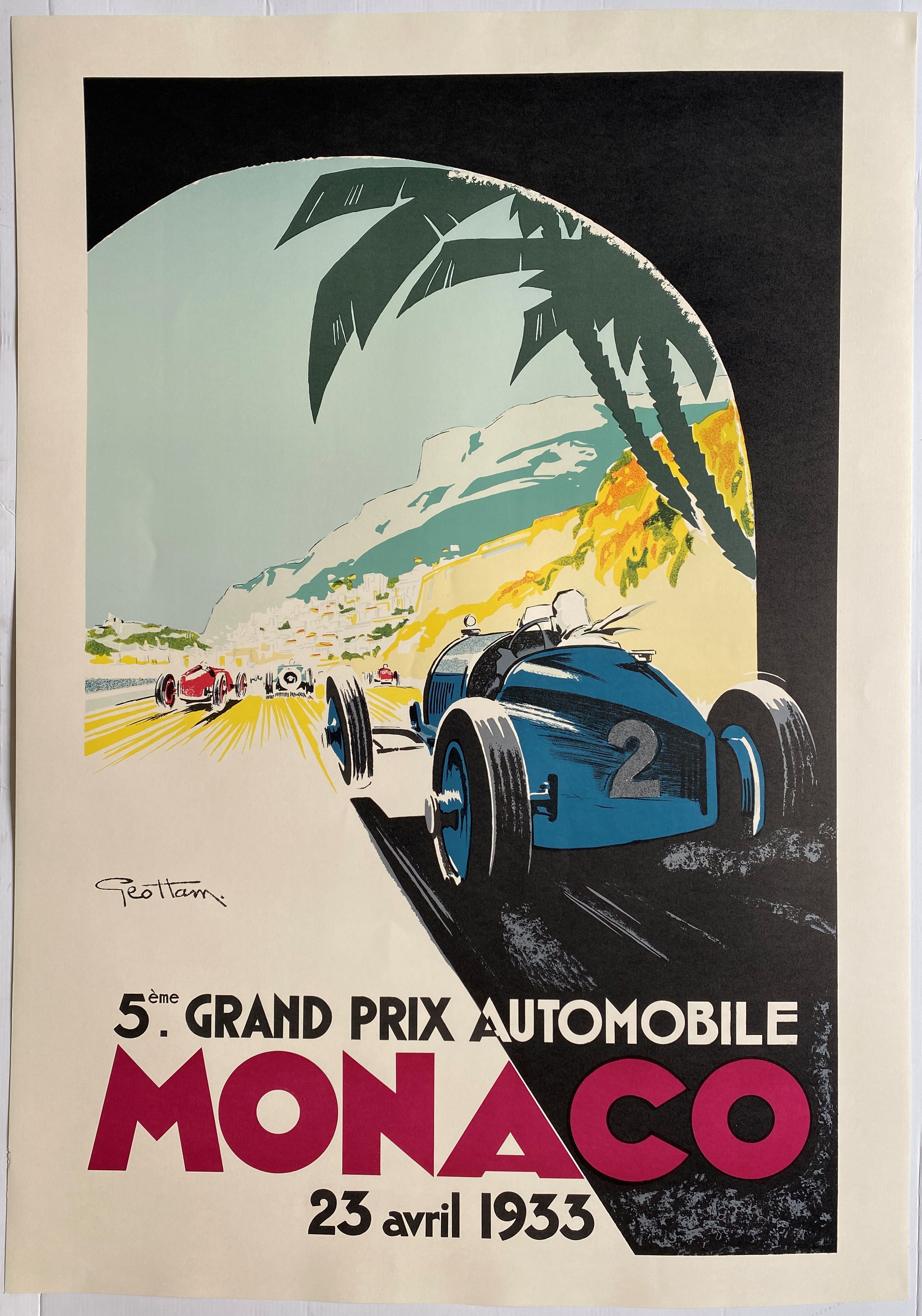 Lithograph poster "Grand Prix de Monaco 1933" Geo Ham 70x100cm 80's