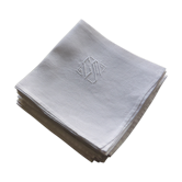 12 antique damask towels decorated with roses and embroidered with CM monogram