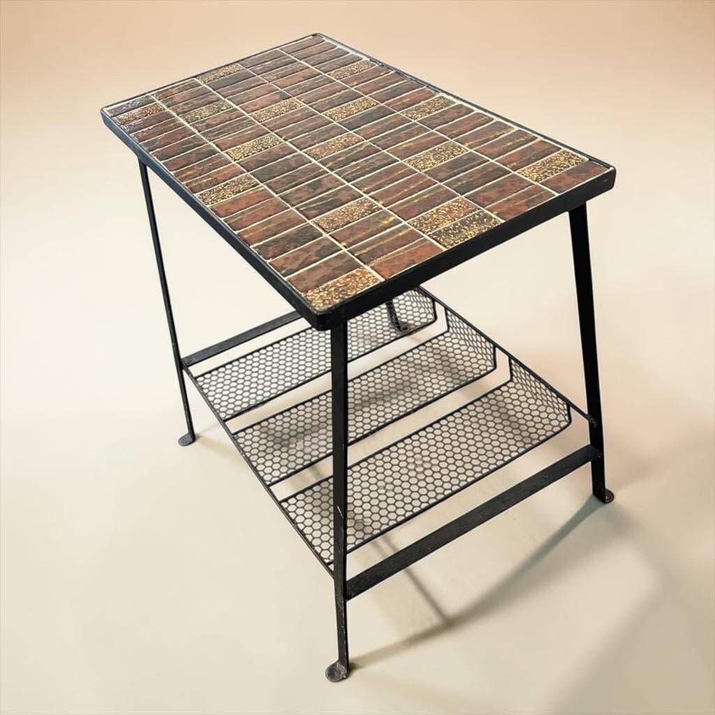 Vintage metal side table/plant table with ceramic accent