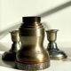 Industrial candle holders steel and silver bronze vintage
