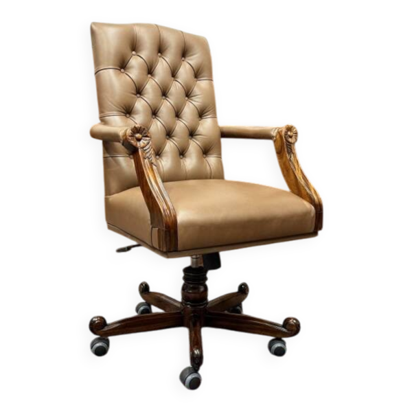 Chaise de bureau Chesterfield anglaise marron