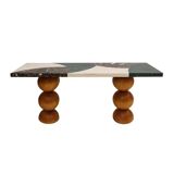 Italian Contemporary Marquetry Marble and Wood Legs Console Table by L.A. Studio