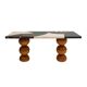 Italian Contemporary Marquetry Marble and Wood Legs Console Table by L.A. Studio