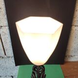 Hammered wrought iron lamp with white opaline Handmade craftsmanship