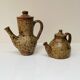 Pair of vintage brutalist ceramic teapots from the 1970s.
