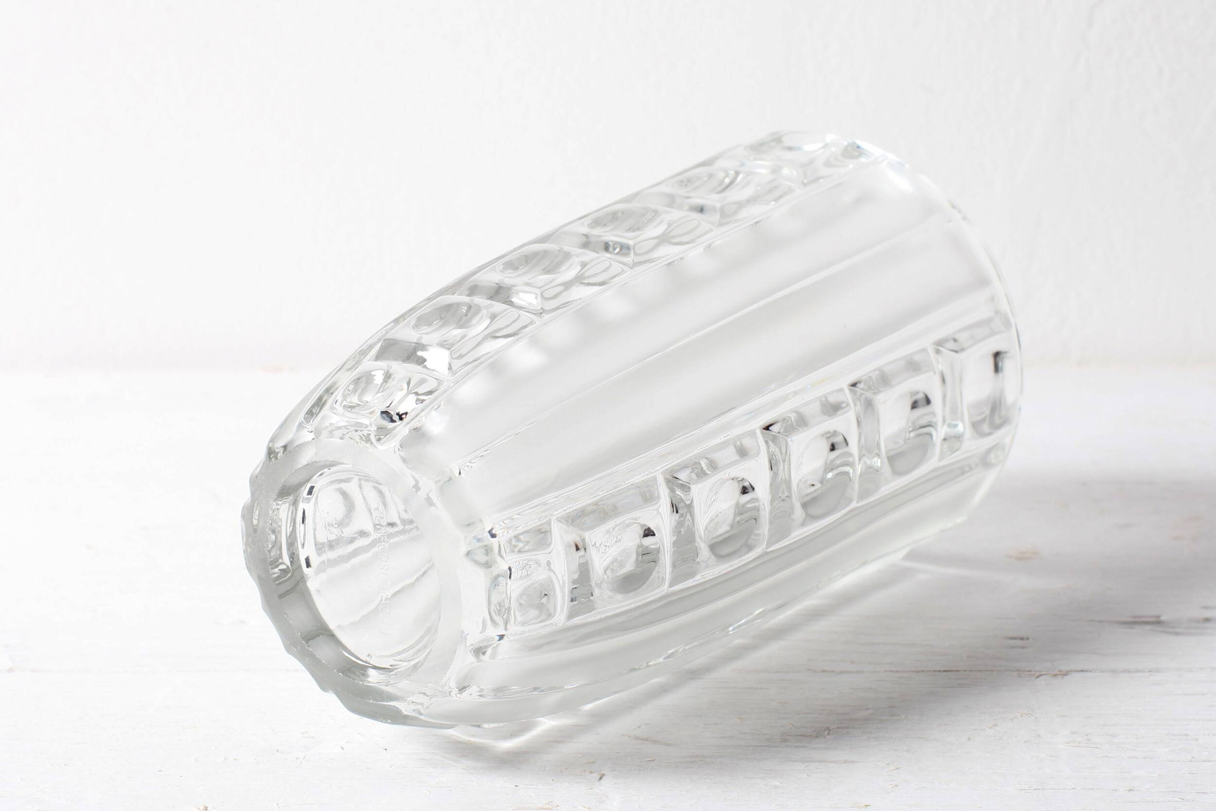 Vintage Clear Pressed Glass Vase / Bohemia Glass / 1950s