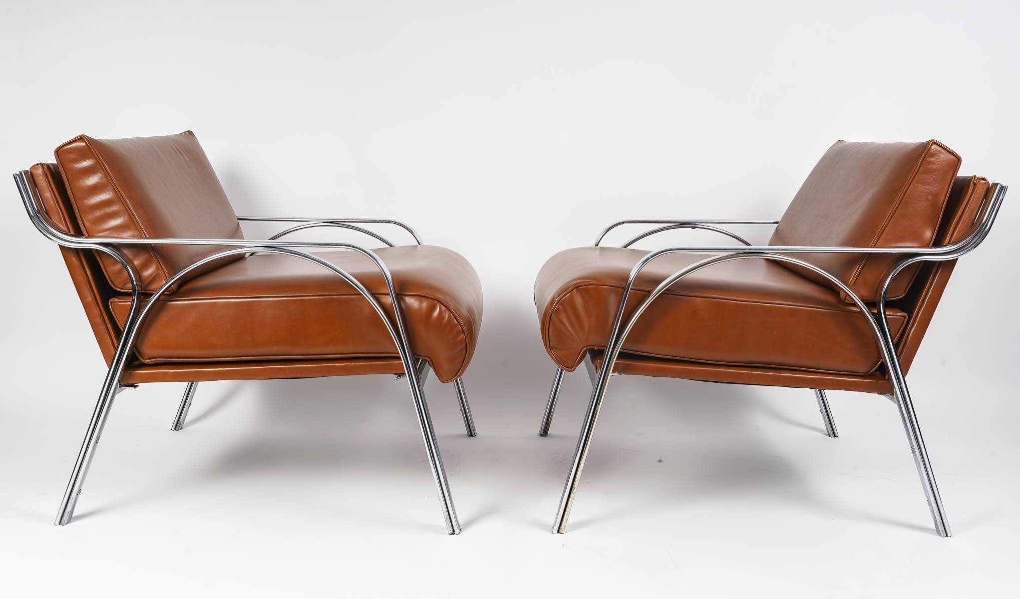 Pair of metal and leather armchairs from the 60s