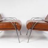 Pair of metal and leather armchairs from the 60s
