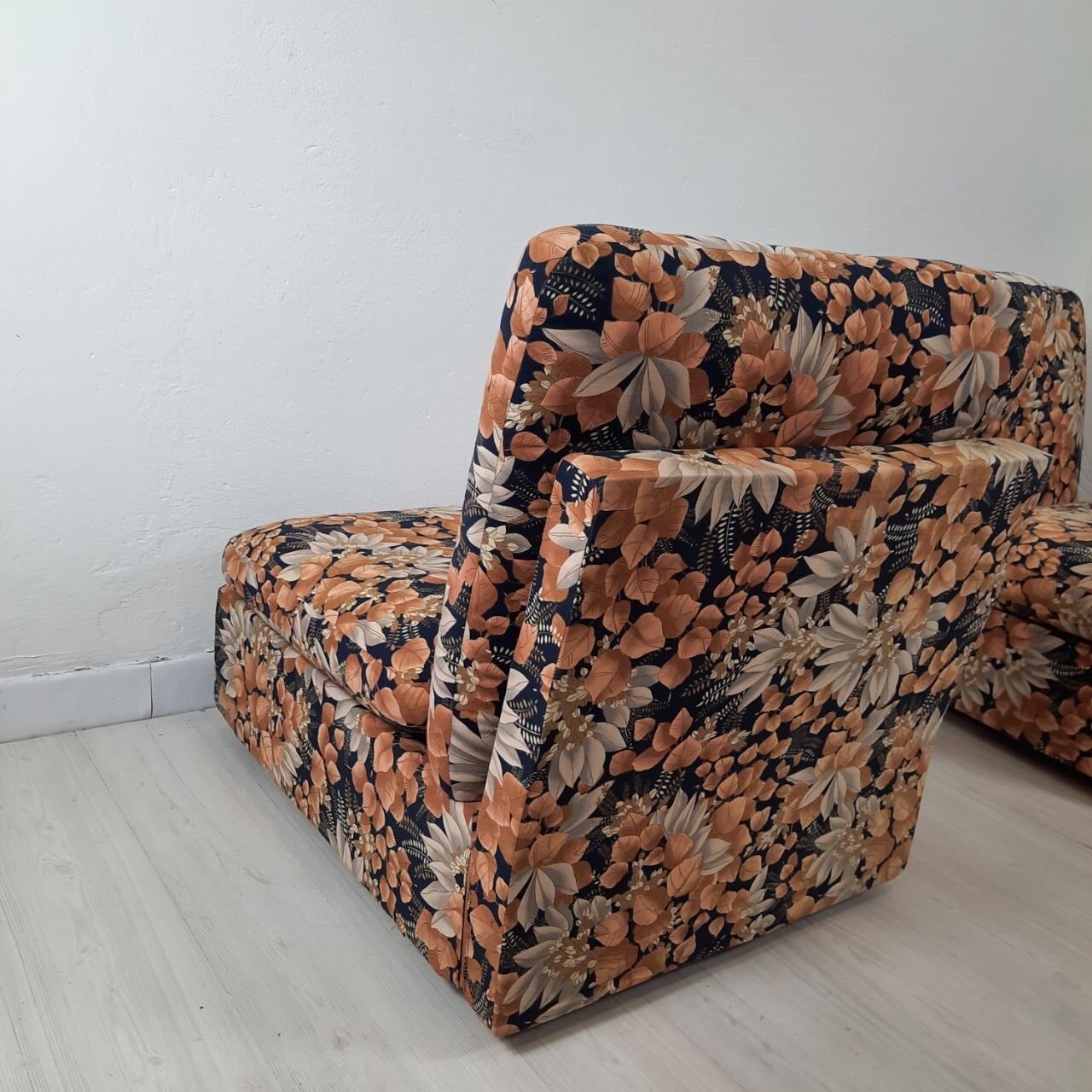 Modular sofa / Pair Armchairs - Fabric leaves - Vintage - Bonacina