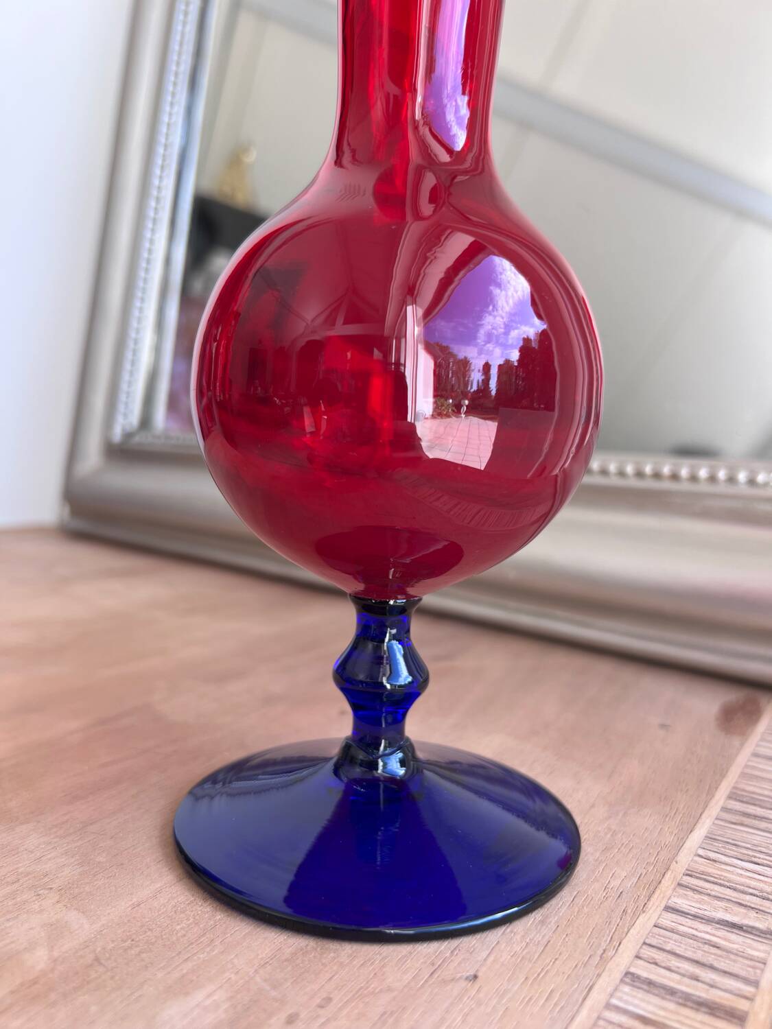 Red and blue blown glass soliflore vase - Murano style - 29 cm