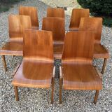 Scandinavian chairs (set of 8) in thermoformed beech 1960'S