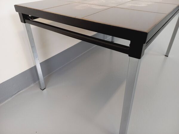 Table basse rectangulaire vintage des années 60 70 en céramique, métal noir et métal chromé